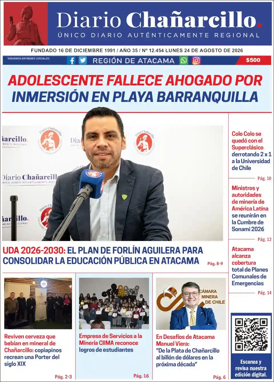 Estudios Max | RADIO NEO SIGLO - Tapa del diario Chanarcillo