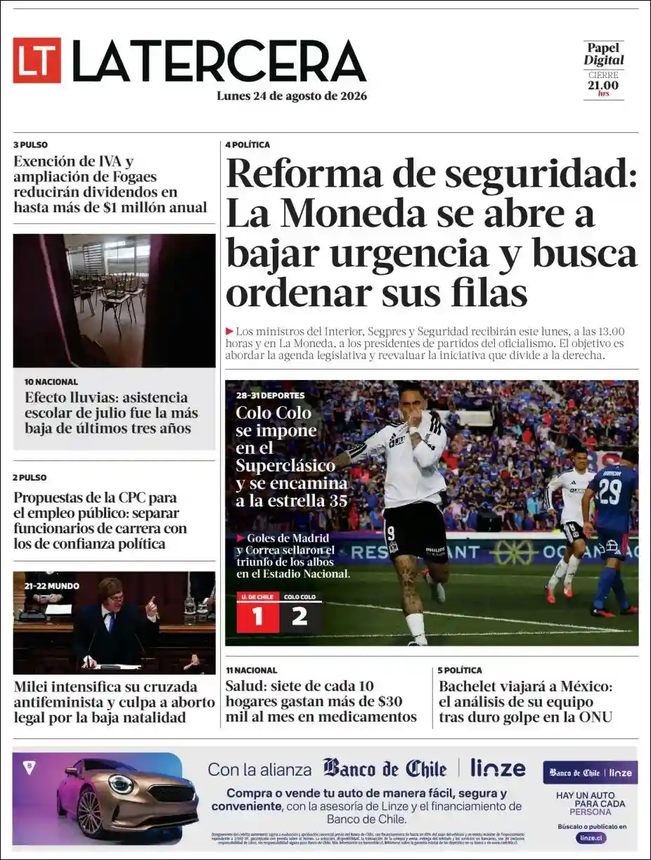 Estudios Max | RADIO NEO SIGLO - Tapa del diario La Tercera